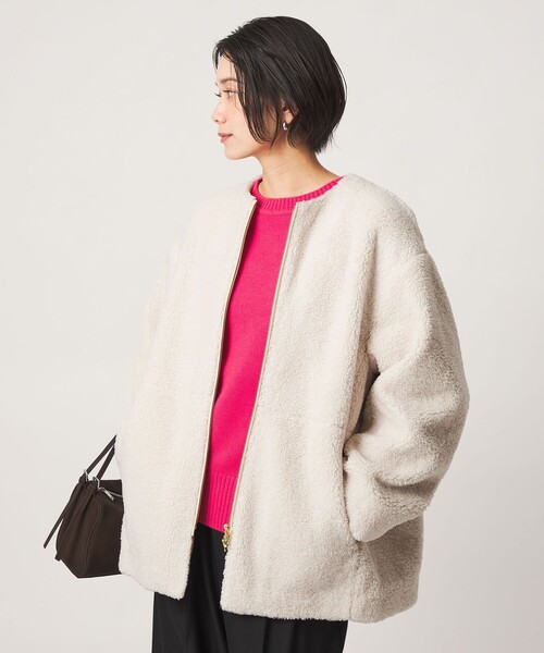 green label relaxing（グリーンレーベルリラクシング）の「［size SHORTあり］ボア ノーカラー ブルゾン（ブルゾン・レディース・オリーブ/ダークブラウン/グレー/モカ/ブラック/ナチュラル・SHORT/FREE）」の11枚目の写真