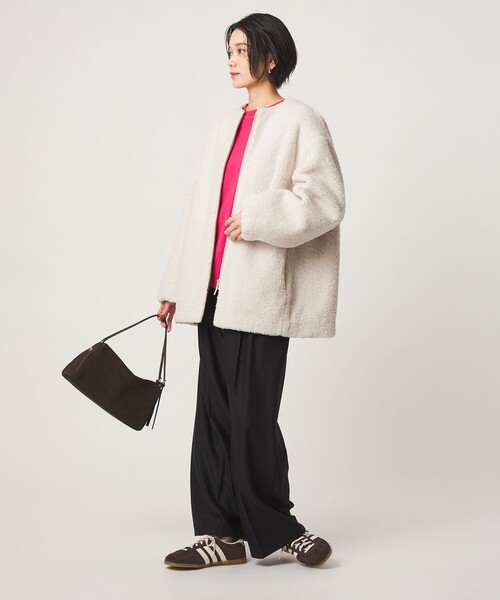 green label relaxing（グリーンレーベルリラクシング）の「［size SHORTあり］ボア ノーカラー ブルゾン（ブルゾン・レディース・オリーブ/ダークブラウン/グレー/モカ/ブラック/ナチュラル・SHORT/FREE）」の12枚目の写真