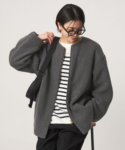 green label relaxing（グリーンレーベルリラクシング）の「［size SHORTあり］ボア ノーカラー ブルゾン（ブルゾン・レディース・オリーブ/ダークブラウン/グレー/モカ/ブラック/ナチュラル・SHORT/FREE）」の13枚目の写真