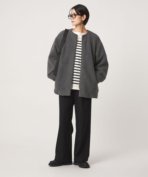 green label relaxing（グリーンレーベルリラクシング）の「［size SHORTあり］ボア ノーカラー ブルゾン（ブルゾン・レディース・オリーブ/ダークブラウン/グレー/モカ/ブラック/ナチュラル・SHORT/FREE）」の15枚目の写真