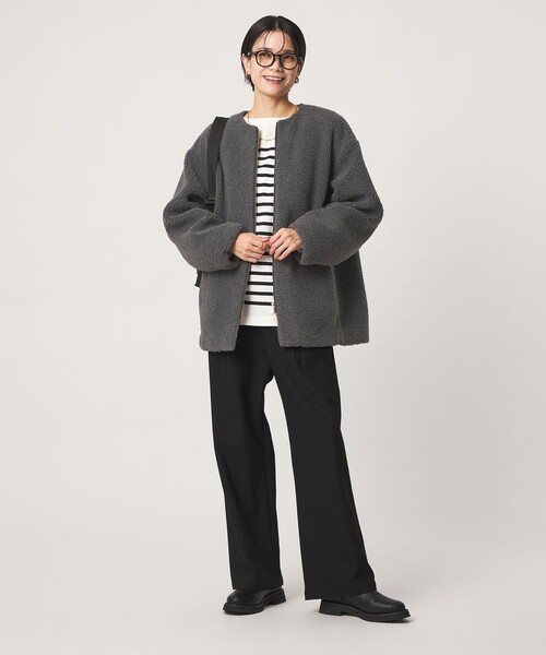 green label relaxing（グリーンレーベルリラクシング）の「［size SHORTあり］ボア ノーカラー ブルゾン（ブルゾン・レディース・オリーブ/ダークブラウン/グレー/モカ/ブラック/ナチュラル・SHORT/FREE）」の16枚目の写真