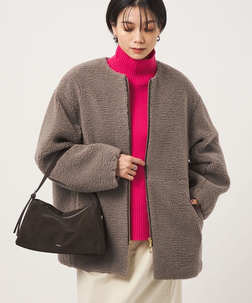green label relaxing（グリーンレーベルリラクシング）の「［size SHORTあり］ボア ノーカラー ブルゾン（ブルゾン・レディース・オリーブ/ダークブラウン/グレー/モカ/ブラック/ナチュラル・SHORT/FREE）」の17枚目の写真