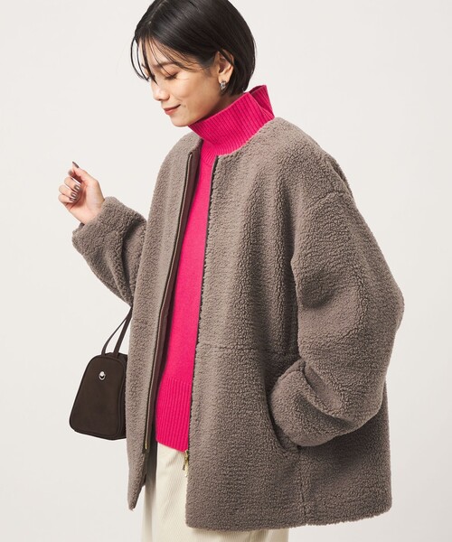 green label relaxing（グリーンレーベルリラクシング）の「［size SHORTあり］ボア ノーカラー ブルゾン（ブルゾン・レディース・オリーブ/ダークブラウン/グレー/モカ/ブラック/ナチュラル・SHORT/FREE）」の18枚目の写真