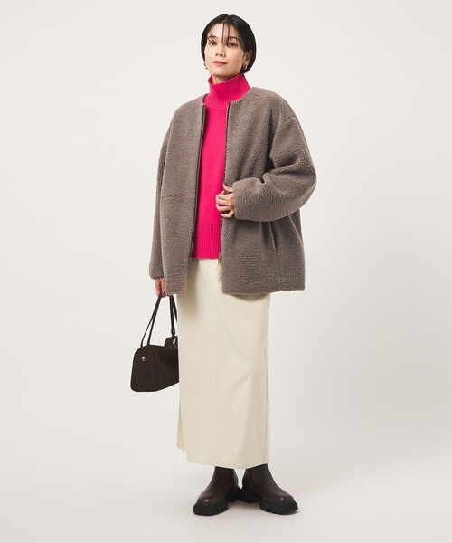 green label relaxing（グリーンレーベルリラクシング）の「［size SHORTあり］ボア ノーカラー ブルゾン（ブルゾン・レディース・オリーブ/ダークブラウン/グレー/モカ/ブラック/ナチュラル・SHORT/FREE）」の20枚目の写真