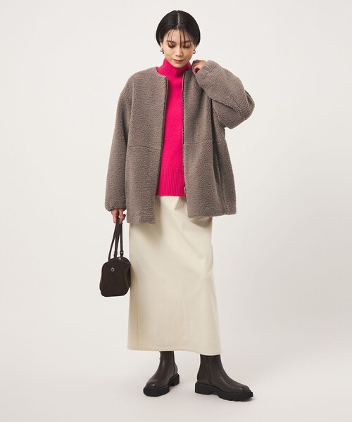 green label relaxing（グリーンレーベルリラクシング）の「［size SHORTあり］ボア ノーカラー ブルゾン（ブルゾン・レディース・オリーブ/ダークブラウン/グレー/モカ/ブラック/ナチュラル・SHORT/FREE）」の21枚目の写真