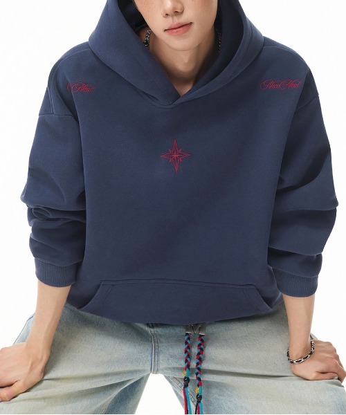 DOUBLE STEAL（ダブルスティール）の「DSスターモチーフ刺繍スウェットパーカー（パーカー・メンズ・ブラック/アッシュ/ネイビー・X-LARGE/LARGE/MEDIUM）」の9枚目の写真