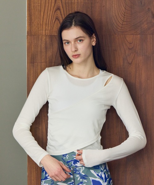 Julier Yoga and Relax(ジュリエヨガアンドリラックス)の「Julier ストレッチベア天竺カシュクールトップス(Tシャツ/カットソー・レディース・ピンク系その他/ホワイト/ブラック・FREE)」の11枚目の写真
