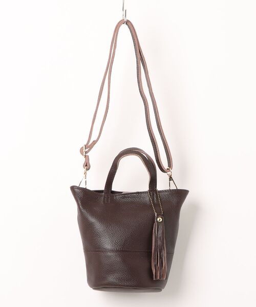 COOCO(クーコ)の「【SB】【cooco】シュリンクレザーバケツ型ミニ2WAYトートバッグ(トートバッグ・レディース・ダークブラウン/ブラック・FREE)」の2枚目の写真