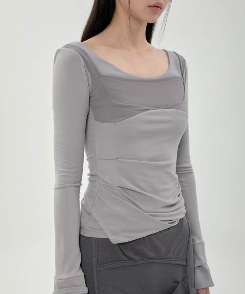 FLAREUP（フレアアップ）の「レイヤードスカルプテッドロングスリーブ (FL-196_Gray)（Tシャツ/カットソー・レディース・グレー・1/2）」の3枚目の写真