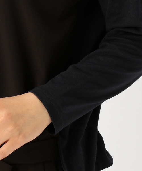 nota della mano sinistra / デシン&エステルストライプ×カットソー リボン付ワンピース nota della mano sinistra / デシン&エステルストライプ×カットソー リボン付ワンピース