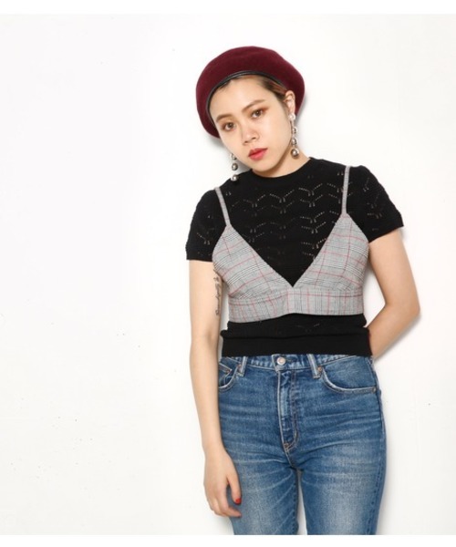 SLY（スライ）の「COTTON BRA TOP（キャミソール・レディース・ワインレッド/マルチ/ブラック・FREE）」の3枚目の写真