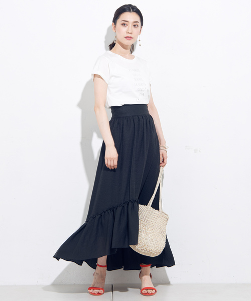 un dix cors（アンディコール）の「リネンラッフルスカート-（スカート・レディース・ブラック/パープル・ﾌﾘ-）」の6枚目の写真