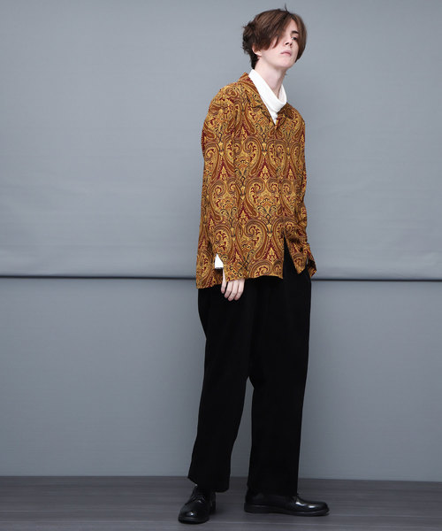 ペイズリー柄 長袖シャツ ネイビー/ゴールド