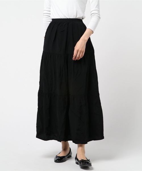Calvin Klein(カルバン・クライン)の「WOVEN ギャザー入りミディスカート(スカート・レディース・ブラック・24/25/26/27)」の1枚目の写真