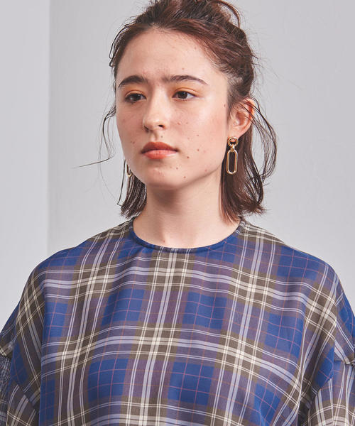 SACRA - 【美品】サクラ-SACRA-フレンチスリーブチェックブラウス サイズM 美品】サクラ-SACRA-フレンチスリーブチェックブラウス サイズM