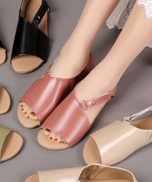 STYLEBLOCK(スタイルブロック)の「オープントゥフラットサンダル(サンダル・レディース・ピンク/ベージュ/グリーン/ブラック・36/40/42/37/41/43/39/38/35)」の1枚目の写真