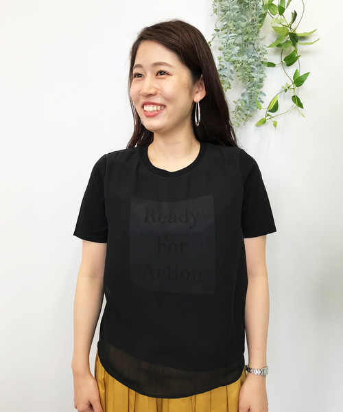 A/C DESIGN BY ALPHA CUBIC（エーシーデザインバイアルファキュービック）の「前身シフォン重ねロゴTシャツ（Tシャツ/カットソー・レディース・ブラック/ライトグレー/オフホワイト・L size/M size）」の3枚目の写真