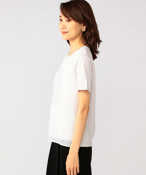 A/C DESIGN BY ALPHA CUBIC（エーシーデザインバイアルファキュービック）の「前身シフォン重ねロゴTシャツ（Tシャツ/カットソー・レディース・ブラック/ライトグレー/オフホワイト・L size/M size）」の6枚目の写真