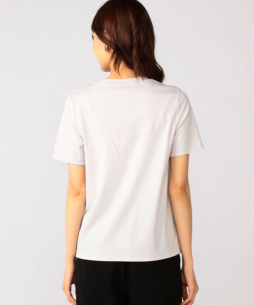 A/C DESIGN BY ALPHA CUBIC（エーシーデザインバイアルファキュービック）の「前身シフォン重ねロゴTシャツ（Tシャツ/カットソー・レディース・ブラック/ライトグレー/オフホワイト・L size/M size）」の4枚目の写真