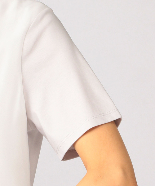 A/C DESIGN BY ALPHA CUBIC（エーシーデザインバイアルファキュービック）の「前身シフォン重ねロゴTシャツ（Tシャツ/カットソー・レディース・ブラック/ライトグレー/オフホワイト・L size/M size）」の8枚目の写真