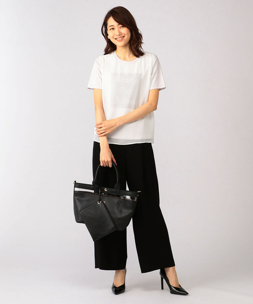 A/C DESIGN BY ALPHA CUBIC（エーシーデザインバイアルファキュービック）の「前身シフォン重ねロゴTシャツ（Tシャツ/カットソー・レディース・ブラック/ライトグレー/オフホワイト・L size/M size）」の10枚目の写真