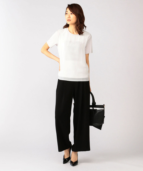 A/C DESIGN BY ALPHA CUBIC（エーシーデザインバイアルファキュービック）の「前身シフォン重ねロゴTシャツ（Tシャツ/カットソー・レディース・ブラック/ライトグレー/オフホワイト・L size/M size）」の7枚目の写真