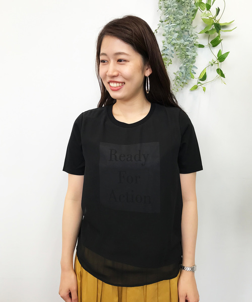 A/C DESIGN BY ALPHA CUBIC（エーシーデザインバイアルファキュービック）の「前身シフォン重ねロゴTシャツ（Tシャツ/カットソー・レディース・ブラック/ライトグレー/オフホワイト・L size/M size）」の15枚目の写真