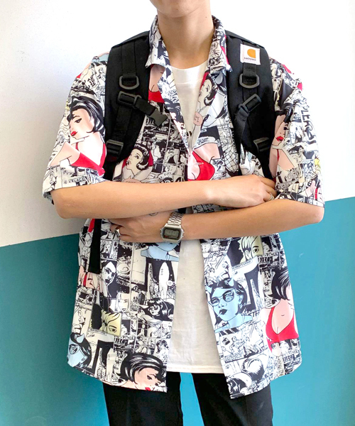 neos(ネオス)の「【neos -addictive design-】ルーズシルエット アメコミ 総柄 オープンカラーシャツ(シャツ/ブラウス・メンズ・ホワイト/レッド・MEDIUM/LARGE/X-LARGE)」の6枚目の写真