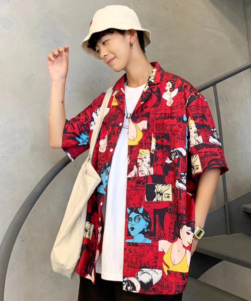 neos(ネオス)の「【neos -addictive design-】ルーズシルエット アメコミ 総柄 オープンカラーシャツ(シャツ/ブラウス・メンズ・ホワイト/レッド・MEDIUM/LARGE/X-LARGE)」の8枚目の写真