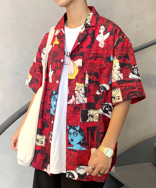 neos(ネオス)の「【neos -addictive design-】ルーズシルエット アメコミ 総柄 オープンカラーシャツ(シャツ/ブラウス・メンズ・ホワイト/レッド・MEDIUM/LARGE/X-LARGE)」の11枚目の写真