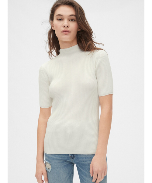 GAP（ギャップ）の「リブ半袖モックネックセーター（ニット/セーター・レディース・ホワイト/ブラック・S/M/L/XS/XXS）」の2枚目の写真