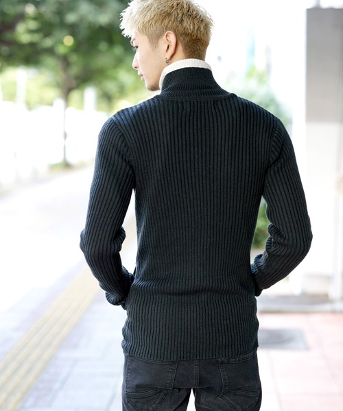 セール】ミックス ワイド リブ ハイネック ジップアップ