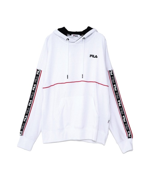 FILA(フィラ)の「【FILA/フィラ】ロゴテープ プルパーカー ビッグシルエット スウェット パーカー 裏毛(パーカー・メンズ・杢グレー/ホワイト/ブラック・M/L/LL)」の2枚目の写真