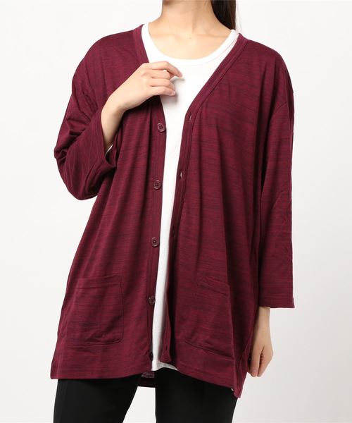 B.I.D.(ビーアイディー)の「《Bl》7分袖Tシャツ Vネックカーディガン アンサンブル(アンサンブル・レディース・ネイビー/ブラック/グレー/ワインレッド・X-LARGE/MEDIUM/LARGE)」の4枚目の写真