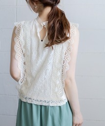 Bou Jeloud | レースラインブラウス/ノースリーブスタンドカラー切替シャツブラウス/トップス(シャツ/ブラウス)