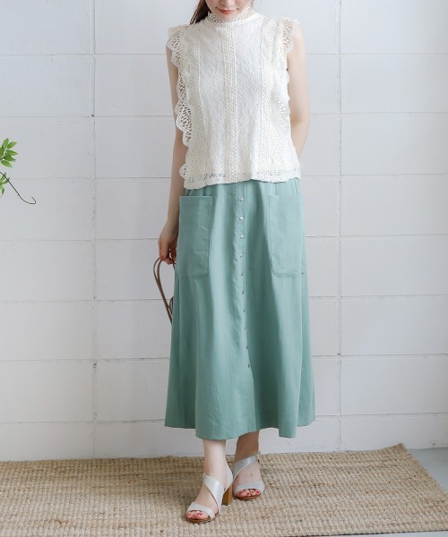 Bou Jeloud（ブージュルード）の「レースライン ノースリーブスタンドカラー切替シャツブラウス（シャツ/ブラウス・レディース・ライトブルー/ブラック/ベージュ・FREE）」の15枚目の写真