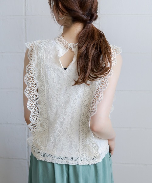 Bou Jeloud（ブージュルード）の「レースライン ノースリーブスタンドカラー切替シャツブラウス（シャツ/ブラウス・レディース・ライトブルー/ブラック/ベージュ・FREE）」の16枚目の写真