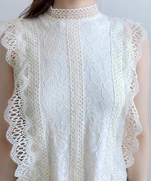 Bou Jeloud（ブージュルード）の「レースライン ノースリーブスタンドカラー切替シャツブラウス（シャツ/ブラウス・レディース・ライトブルー/ブラック/ベージュ・FREE）」の19枚目の写真