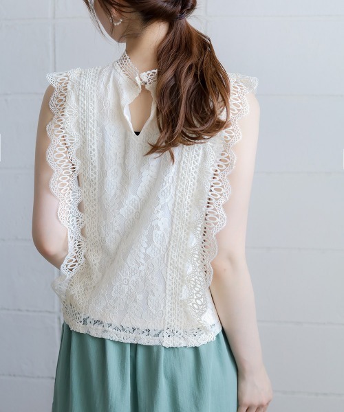 Bou Jeloud（ブージュルード）の「レースライン ノースリーブスタンドカラー切替シャツブラウス（シャツ/ブラウス・レディース・ライトブルー/ブラック/ベージュ・FREE）」の20枚目の写真