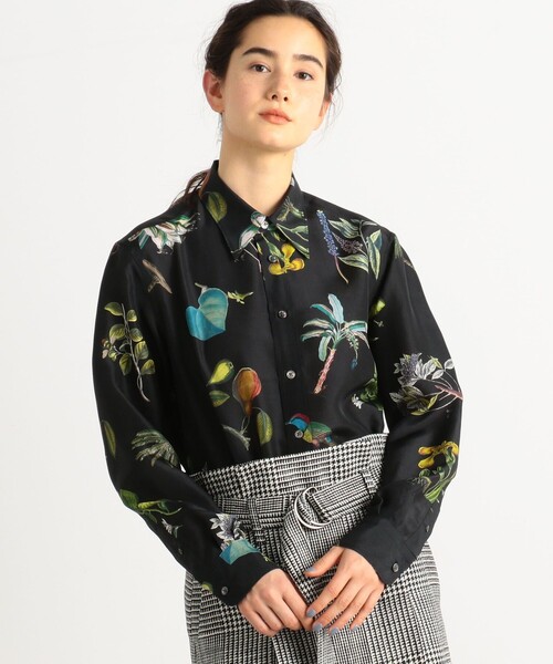 ボタニカルダブルボタンジャケット風 100%シルクシャツ main image 1