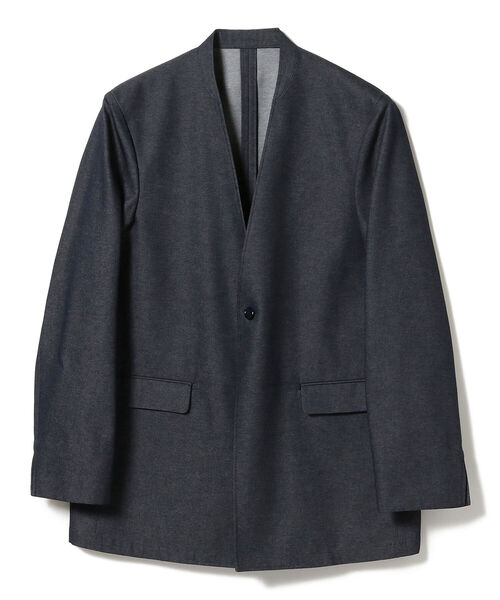 International Gallery BEAMS（インターナショナルギャラリービームス）の「IG / ノーカラー ライトデニム イージージャケット（ノーカラージャケット・メンズ・グレー/インディゴブルー・MEDIUM）」の8枚目の写真