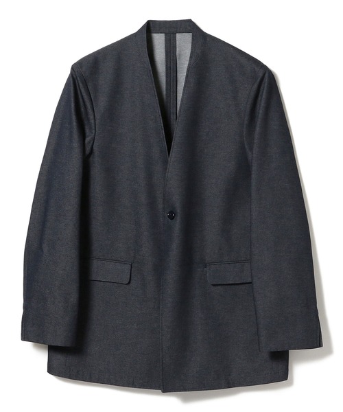 International Gallery BEAMS（インターナショナルギャラリービームス）の「IG / ノーカラー ライトデニム イージージャケット（ノーカラージャケット・メンズ・グレー/インディゴブルー・MEDIUM）」の2枚目の写真