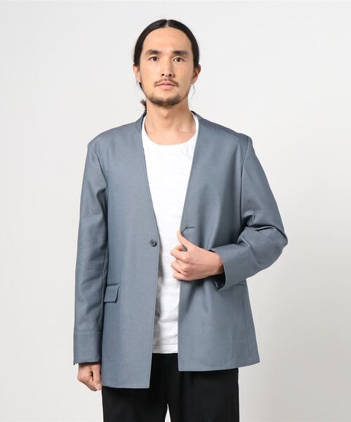 International Gallery BEAMS（インターナショナルギャラリービームス）の「IG / ノーカラー ライトデニム イージージャケット（ノーカラージャケット・メンズ・グレー/インディゴブルー・MEDIUM）」の12枚目の写真