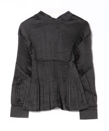 LOHEN ローヘン　ブライトサテンフロントタックブラウス バックリボン　黒 黒ブラウス リボン付きサテンブラウス リボンブラウス|黒
