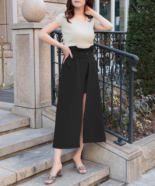 Julia Boutique（ジュリアブティック）の「ウエストベルト付きスリットロングスカート/21023（スカート・レディース・ブラック/ベージュ/イエロー/ホワイト/ライトベージュ・ONE）」の18枚目の写真