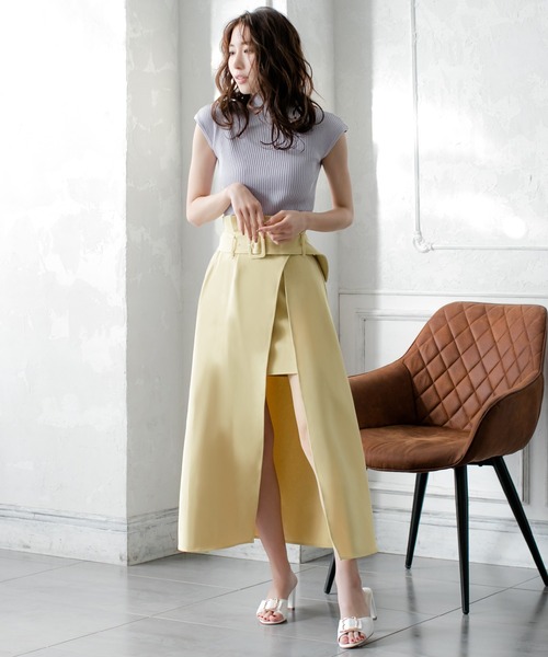 Julia Boutique（ジュリアブティック）の「ウエストベルト付きスリットロングスカート/21023（スカート・レディース・ブラック/ベージュ/イエロー/ホワイト/ライトベージュ・ONE）」の16枚目の写真