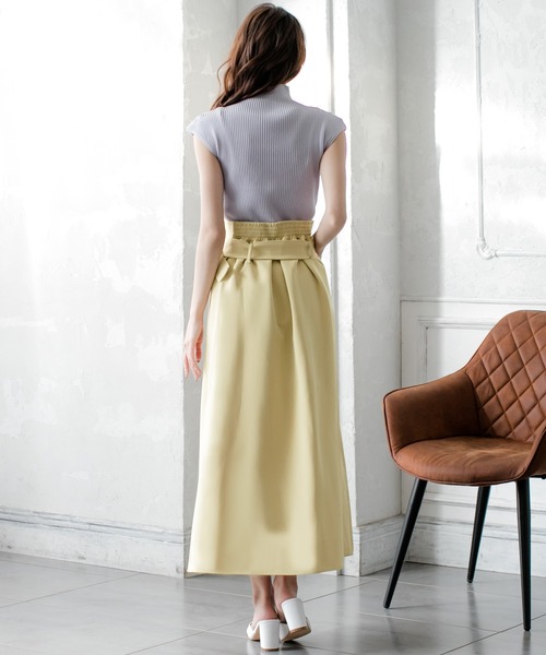 Julia Boutique（ジュリアブティック）の「ウエストベルト付きスリットロングスカート/21023（スカート・レディース・ブラック/ベージュ/イエロー/ホワイト/ライトベージュ・ONE）」の10枚目の写真