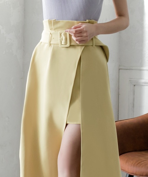 Julia Boutique（ジュリアブティック）の「ウエストベルト付きスリットロングスカート/21023（スカート・レディース・ブラック/ベージュ/イエロー/ホワイト/ライトベージュ・ONE）」の14枚目の写真