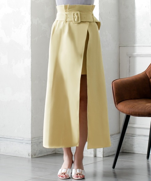 Julia Boutique（ジュリアブティック）の「ウエストベルト付きスリットロングスカート/21023（スカート・レディース・ブラック/ベージュ/イエロー/ホワイト/ライトベージュ・ONE）」の6枚目の写真