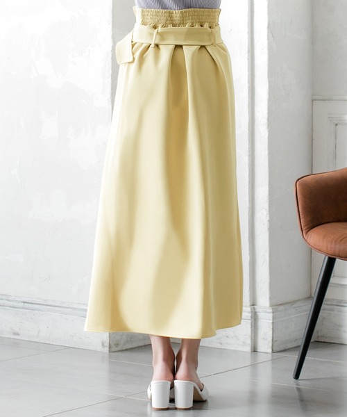 Julia Boutique（ジュリアブティック）の「ウエストベルト付きスリットロングスカート/21023（スカート・レディース・ブラック/ベージュ/イエロー/ホワイト/ライトベージュ・ONE）」の9枚目の写真